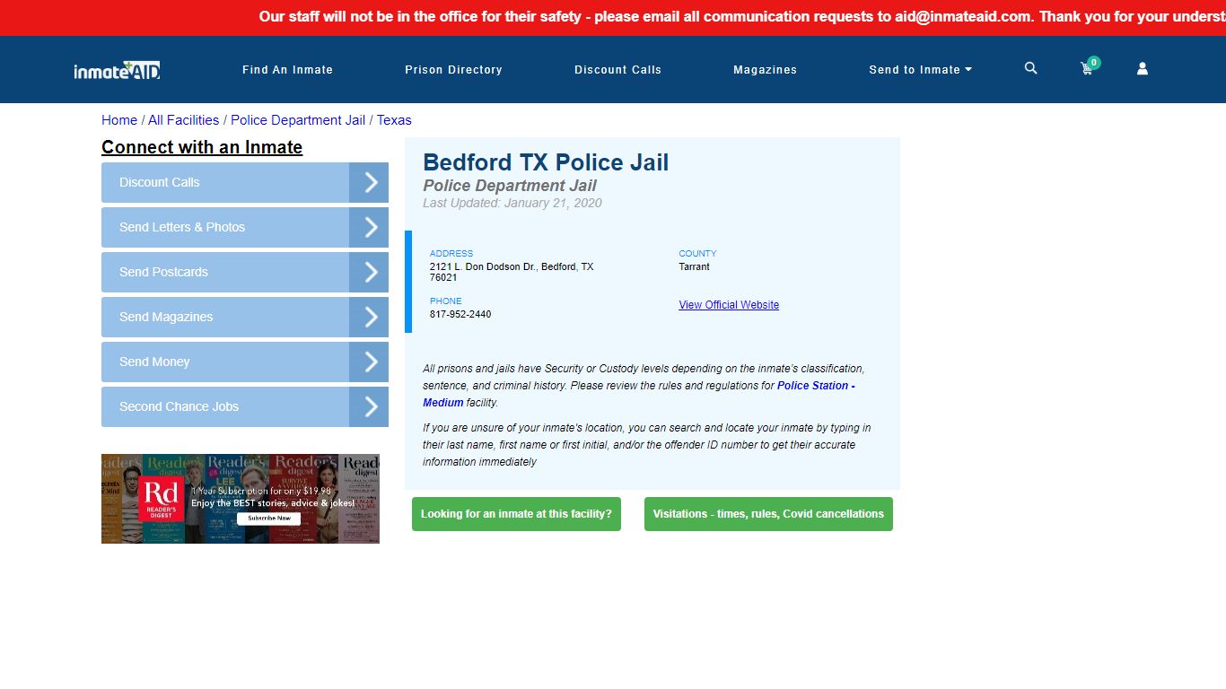 Bedford TX Police Jail & Inmate Search - Bedford, TX